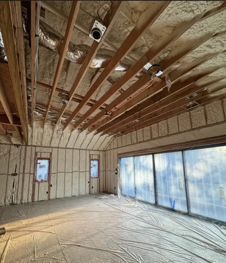 Interior walls and ceiling insulated with spray foam during new construction in Dillon